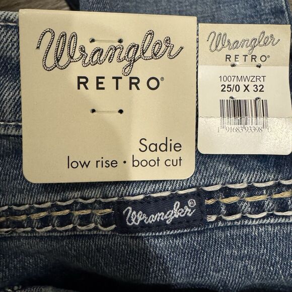 Wrangler Retro Sadie Bootcut Jeans Sz 25 32L Low Rise Blue Denim Embroidered New - Picture 4 of 11